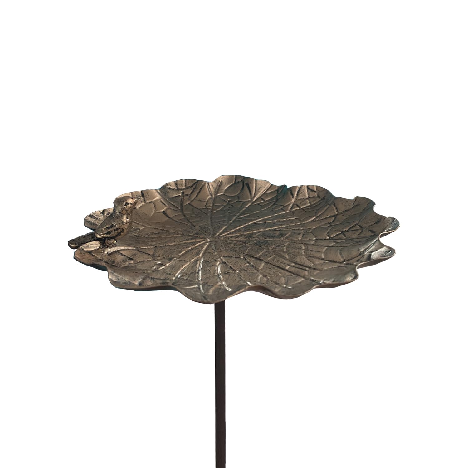 changqingMetal Bird Bath Feeder Lotus Leaf Stake Dual Use for Outdoor Garden Decor Balcony Yard Patio, 19.5" Height with Detachable Adjustable Steel Clamp Hummingbird Gifts 2 Prong Base