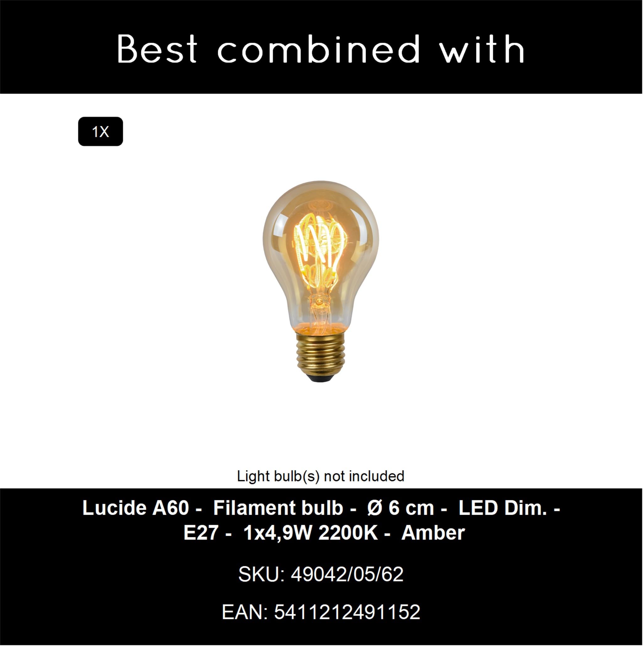 LUCIDE ILONA - Lámpara colgante - Ø 18 cm - 1xE27 - Ámbar