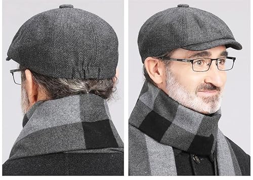 Nocihah 2202L Newsboy Cap For Men Classic 8 Panel Herringbone Tweed Gatsby Ivy Golf Flat Caps Driving Hat Dark Grey thumb #1