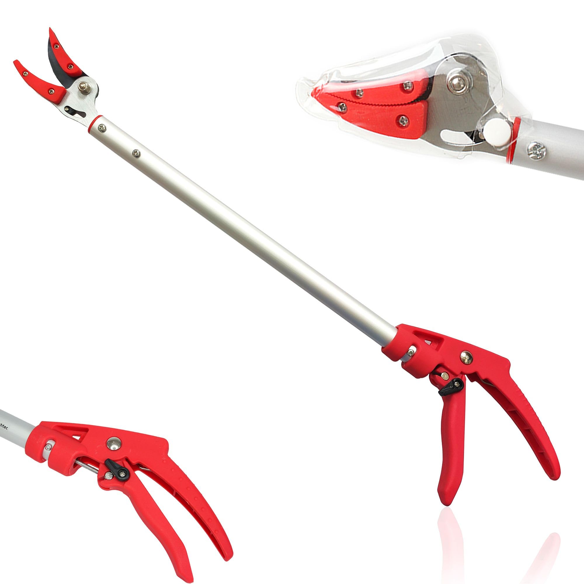 FISHTEC Cesoie Tagliarami con Manico Lungo 64 cm - Troncarami a Incudine con Presa per Potatura Alberi e Roseti - Strumento in Alluminio Leggero 306 g per Giardino Altezza di Lavoro 2,30 m