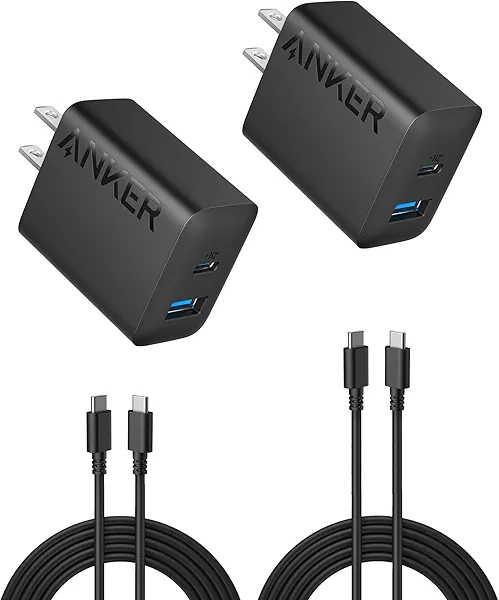 Anker iPhone 17/16 Charger, 2-Pack 20W Fast USB C Charger Block, for iPhone 16/16 Pro Max/15 Series/iPad Pro and More (Black, 2 Pack & 2 Cable)