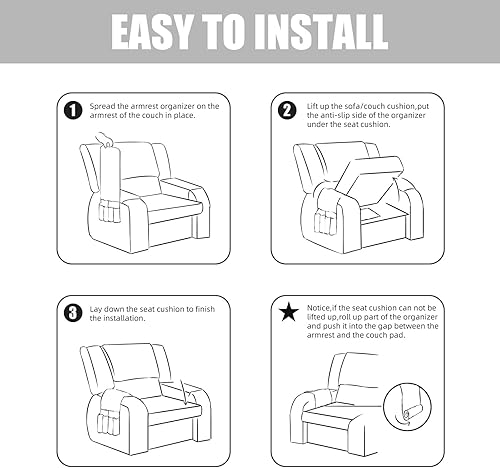 Miniatura 8 de Juego de 3 fundas antideslizantes para reposabrazos de sofá, 100% impermeables, fundas lavables para reposabrazos de sofá para sala de estar, fundas