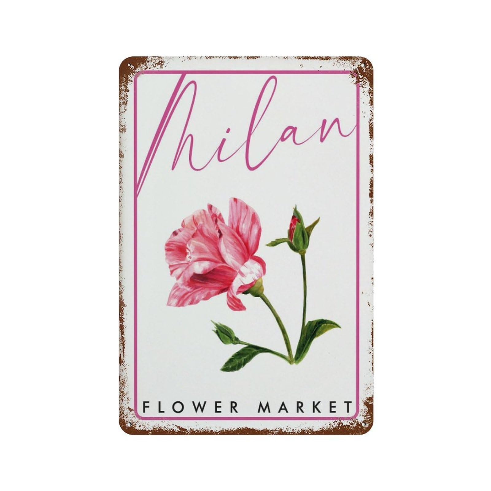 xiaoxiaoshen Milan Flower Market Botanical Wall Decor Art Metal Tin Poster Modern Home Decor Art Home Bar Shop Decorations Vintage Sign 30x20cm