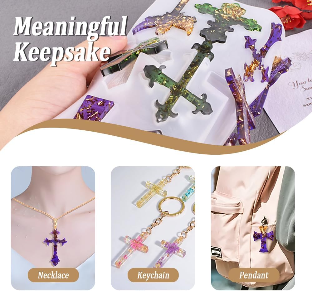 SWUAVD Cross Resin Molds, 9×7inch Epoxy Resin Cross Molds Silicone Molds for Keychain DIY Craft Necklace Jewelry Pendant Making Halloween Gifts