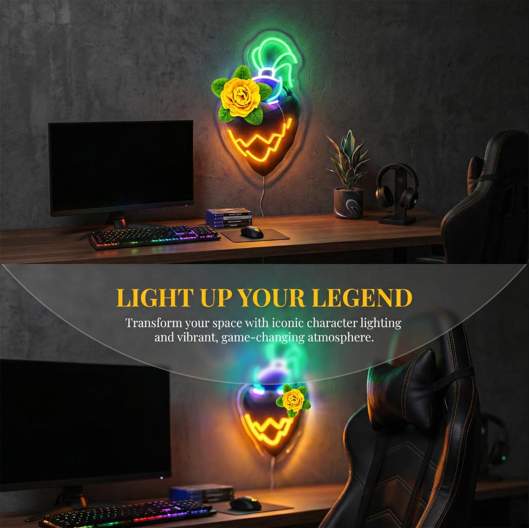 B-oowser - Insegna al neon super anime per decorazione della sala giochi, luci al neon dimmerabili a LED per bambini, uomini, regali per gli appassionati di videogiochi