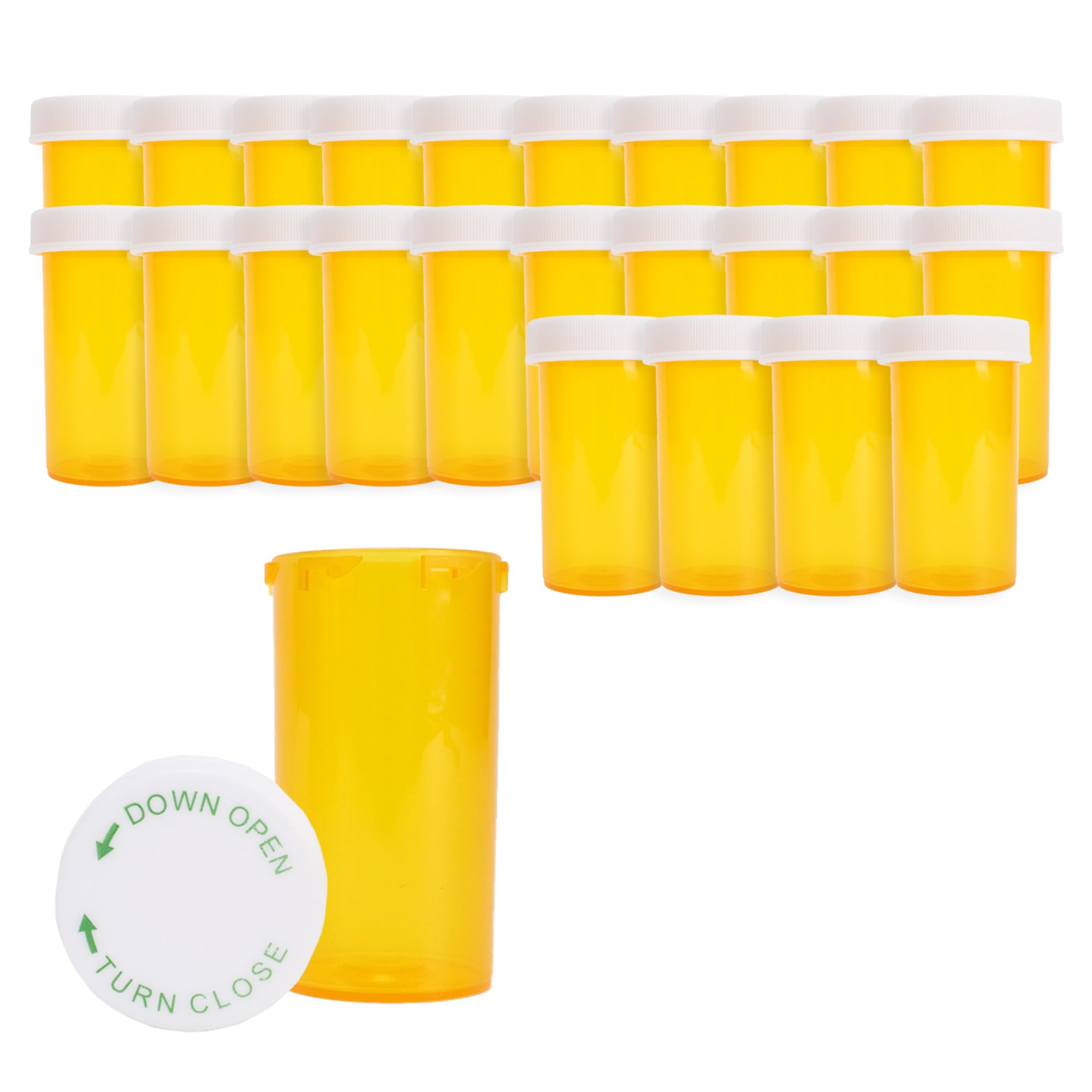 Plastic Amber Medicine Pill Bottles, 12 Dram, (25 Pack), Push Down and Turn Child Resistant Caps, Amber Prescription Vial, Medicine Container, Pill