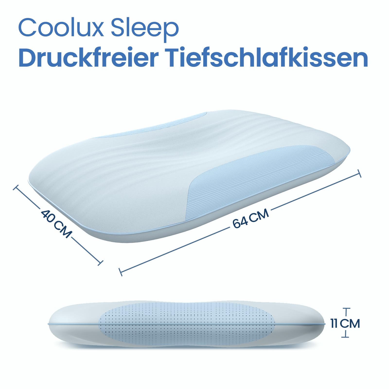 Memory Foam Kühlendes Kopfkissen 40x60 Öko-Tex Nackenkissen | Ergonomisches Memory Foam Kissen für Bauch- und Rückenschläfer, Atmungsaktiv Belüftungskanälen, Abnehmbarer Waschbarer Bezug
