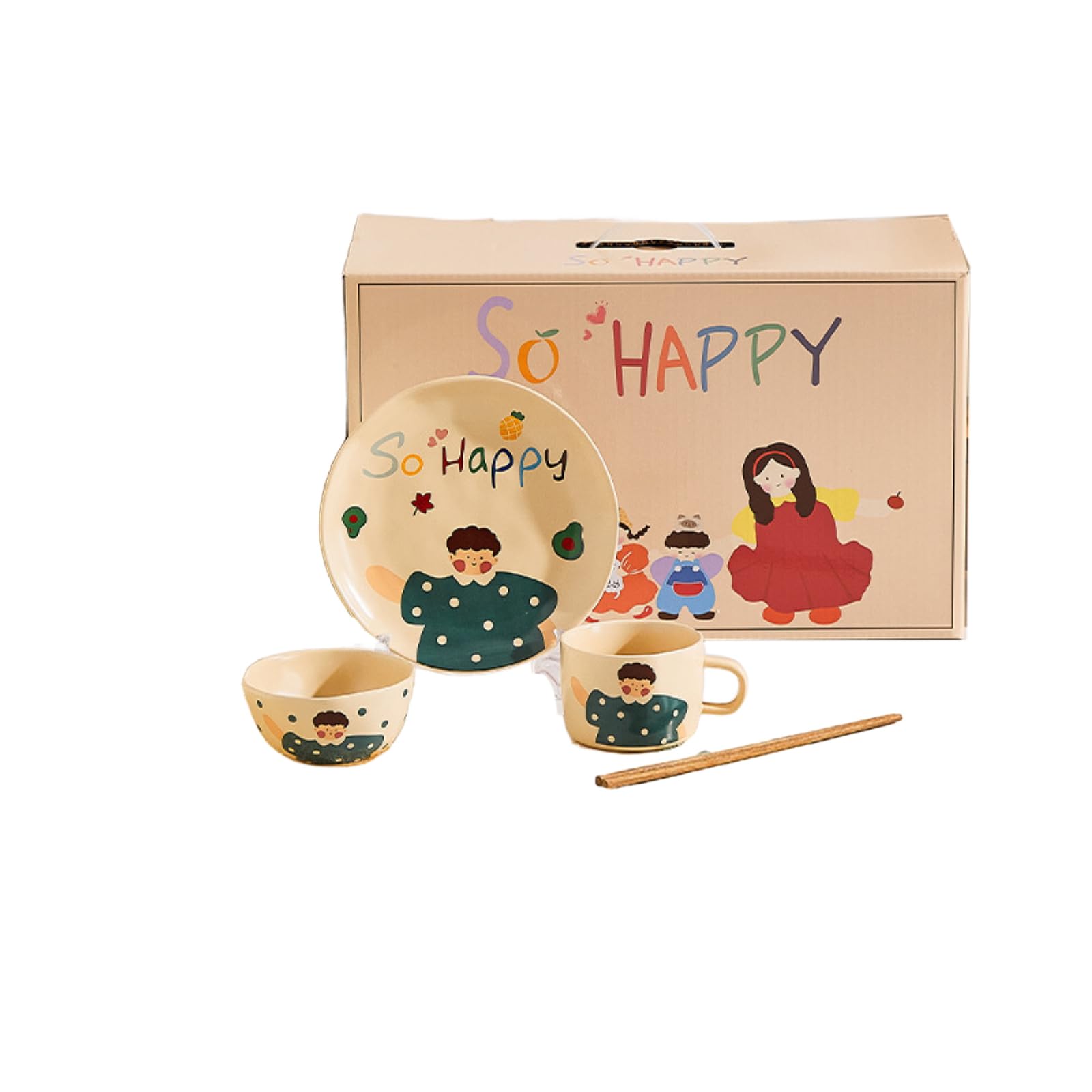Reisschale aus Keramik, einfarbig, für den Haushalt, vier Eltern-Kind-Geschirr, "Dad", 4-teilig (Box)
