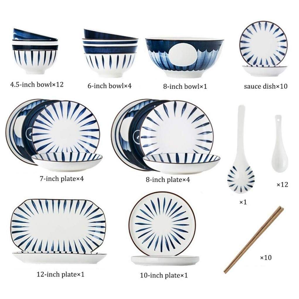 Ceramika zastawa stołowa, zestawy naczyń ceramicznych z niebieskim nadrukiem, porcelana typu Combi-zestaw talerze obiadowe, talerze deserowe, miski na płatki śniadaniowe, salaterki