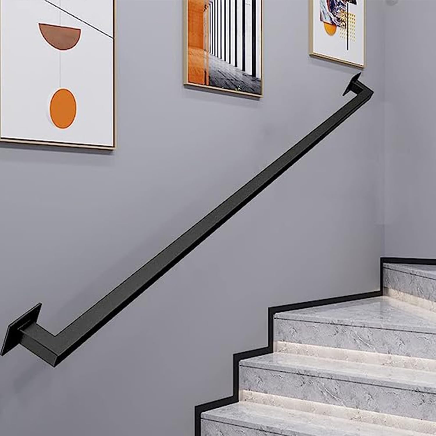 X&Z-XAOY Schwarzes Treppengeländer Handlauf Wandmontierte Korridor-Stützstange 1.5/2/m Treppenhandläufe für Innen und Außen Villa Loft Sicherheits-Treppengeländer(2m(6.5ft))