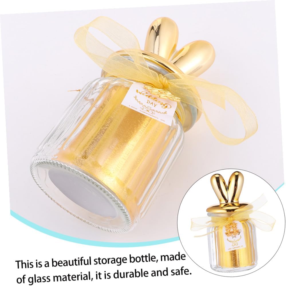 Ceramic Candy Can with Glass Body and Gold-plated Sealed Lid, Bunny Ear Design Candy Jar for Wedding Favors and Snack Storage