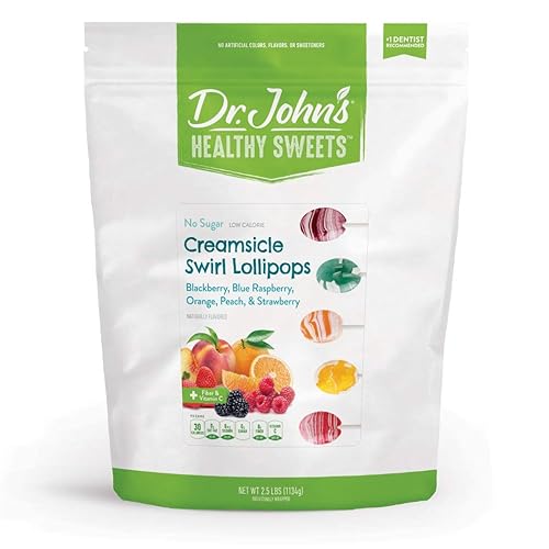 Miniatura 3 de Dr. John's - Caramelos sin azúcar, paletas saludables con cero azúcar, aperitivos bajos en calorías, dulces duros aptos para Keto, dientes de fruta