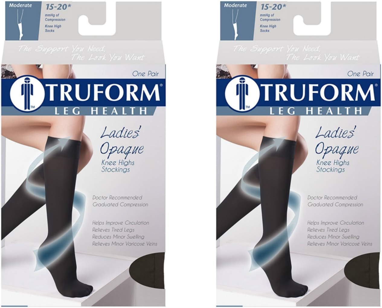 Truform Women's Compression 15-20 mmHg Knee High Open Toe Stockings Black, Medium, 2 Count