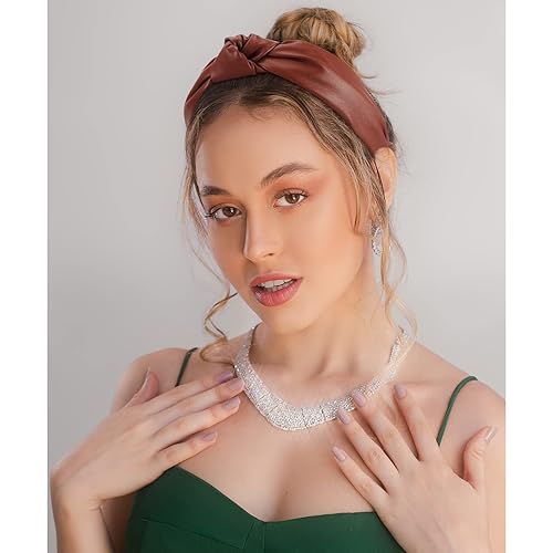 Miniatura 4 de YISSION 4 diademas anudadas para mujeres y niñas diadema de cuero antideslizante banda ancha para la cabeza de moda diadema con nudo superior para