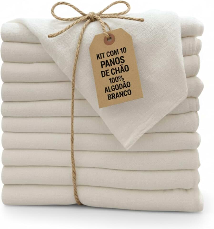 Pano De Chão Branco Grande Grosso 45x65 Kit Com 10 Absorvente Limpeza Pesada e Faxina