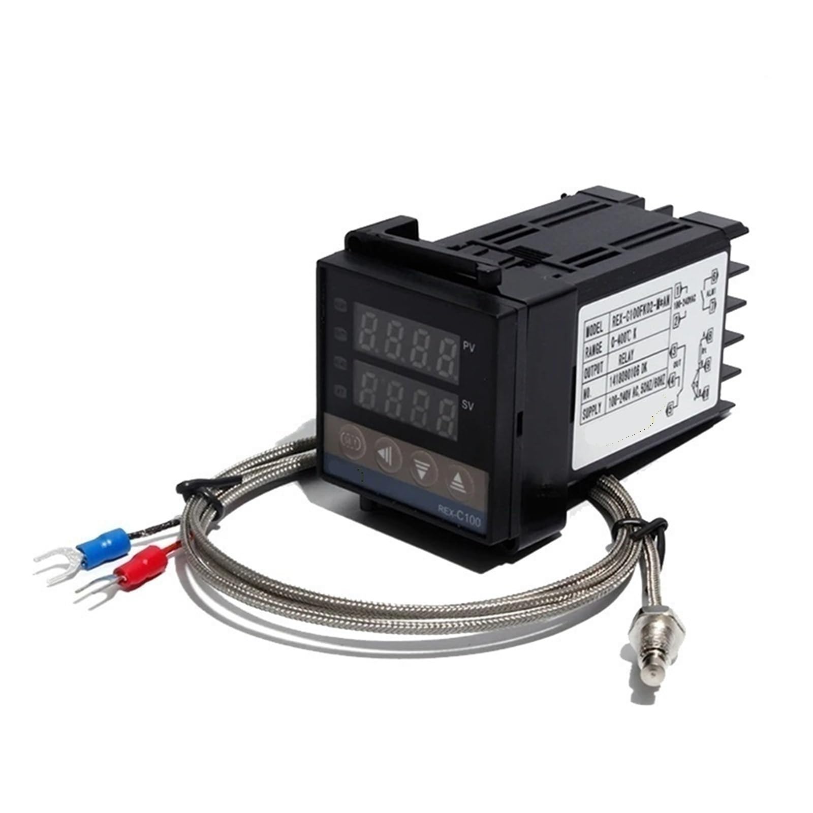 REX-C100 - Controlador de temperatura PID, CA 100-240 V, salida SSR/relé, con termopar M6 tipo K, juego de termostato de alta precisión (juego de controlador, salida SSR)