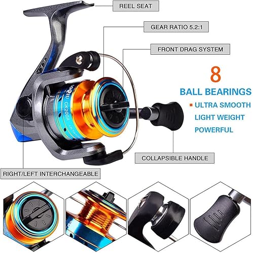 Miniatura 6 de Juego de combos de caña de pescar, caña de pescar telescópica con carretes giratorios, con bolsa de transporte de pesca, equipo de pesca, línea de