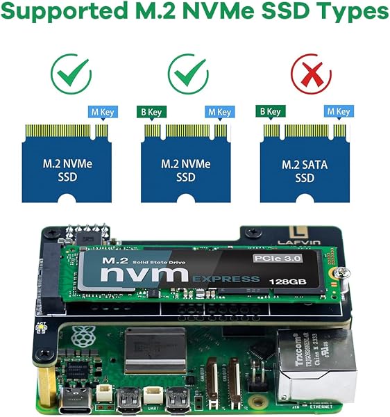 LAFVIN - Adattatore PCIe a M.2 per Raspberry Pi 5, Supporta SSD M.2 2230/2242/2260/2280 - 2