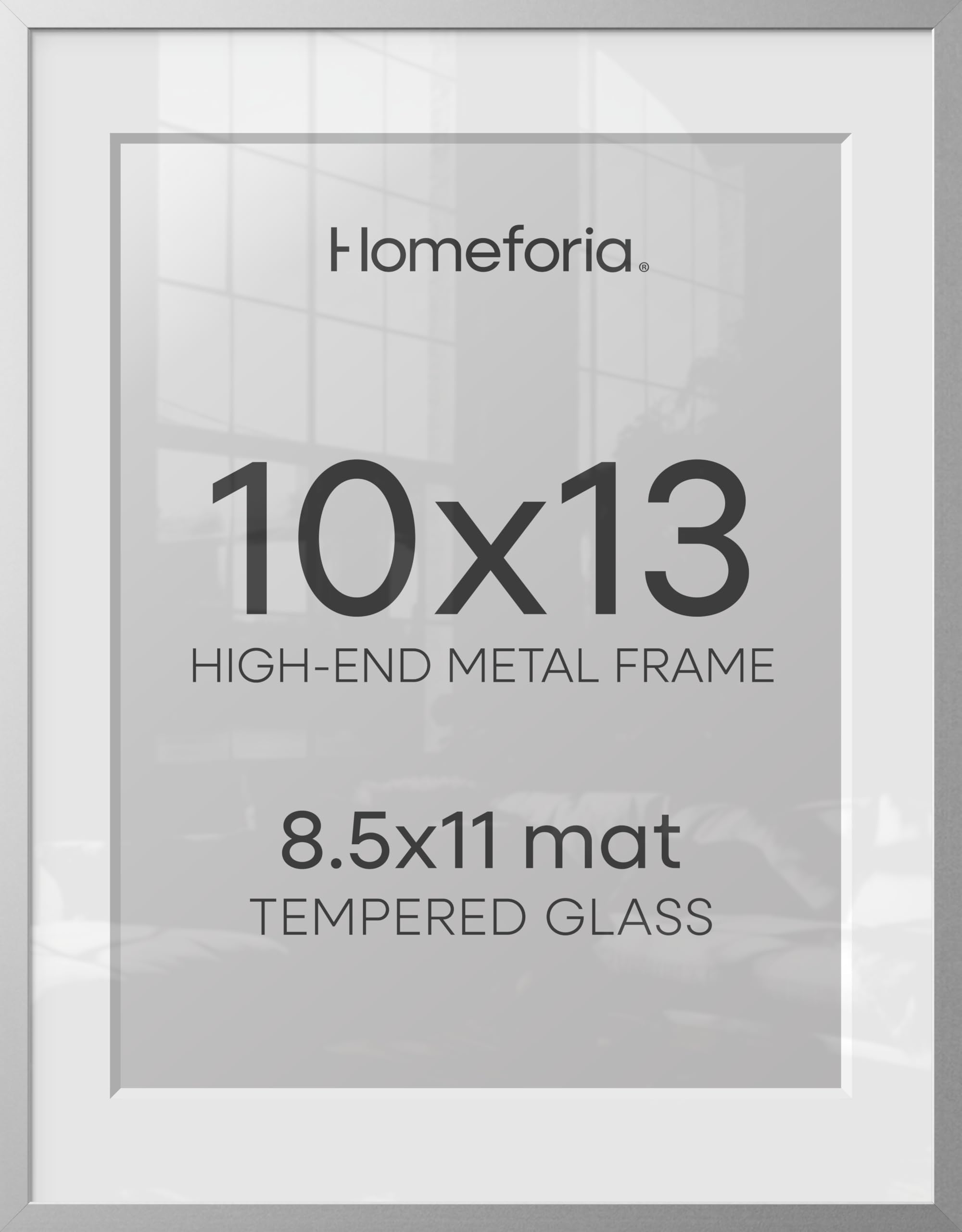 Homeforia 10x13 Silver Picture Frame, High-End Metal, 8.5x11 Mat, Glass | High End Aluminum, Tempered Glass, Acid-Free 8.5x11 Removable Mat, 10x13 in Edge-to-Edge Display 13x10, Wall Kit, Set Of 2