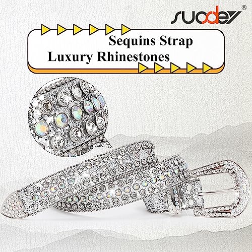Suosdey Rhinestone Belt Unisex Sequin Strap Bling Crystal Western Studs Glitter Luxury Belt For Jeans Pants Dress #TOP3