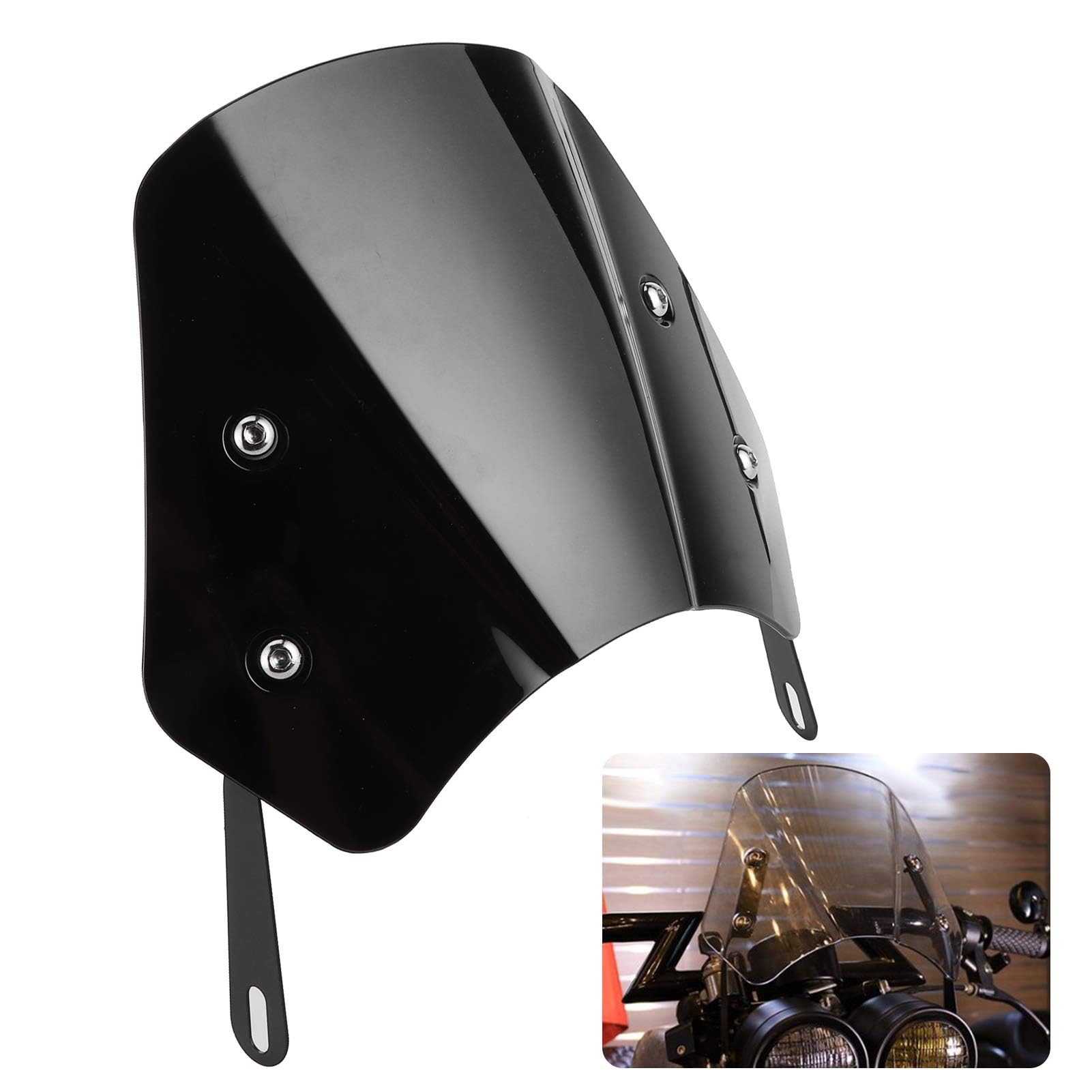 Aramox Parabrezza Deflettore del Vento per Moto, Parabrezza Universale per Moto Deflettore del Vento con Staffa di Montaggio per 5-7 Pollici(Nero)