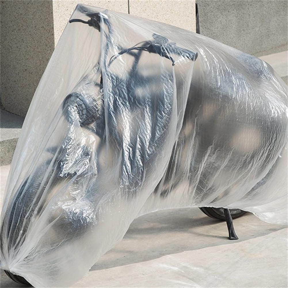 5Pcs Disposable Clear Motorcycle Cover All Weather Bike Cover with Elastic Band Outdoor Indoor Rain Dust Cover for Harley,Davidson,Yamaha,Suzuki,Honda, Kawasaki (Indoor Universal)