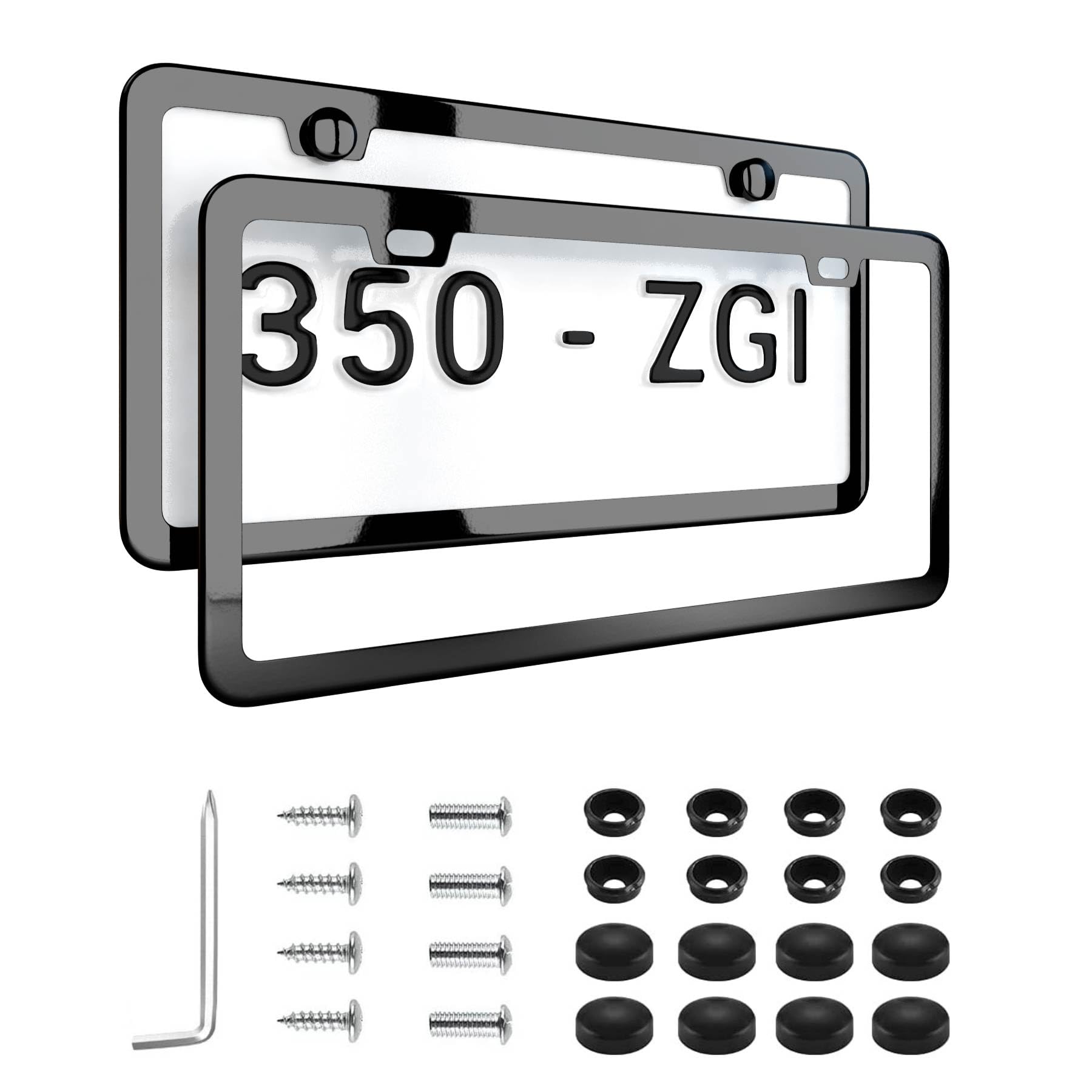 Photo 1 of Deselen Chrome Black License Plate Frame - 2 Pack