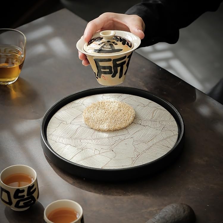 Tea Set Hucheng Household Tea Tray Round Creative Ceramic Tray, Dry Tea Tray Stoneware Small Tea Table Small Tea Tray Chinese Tea Set,A