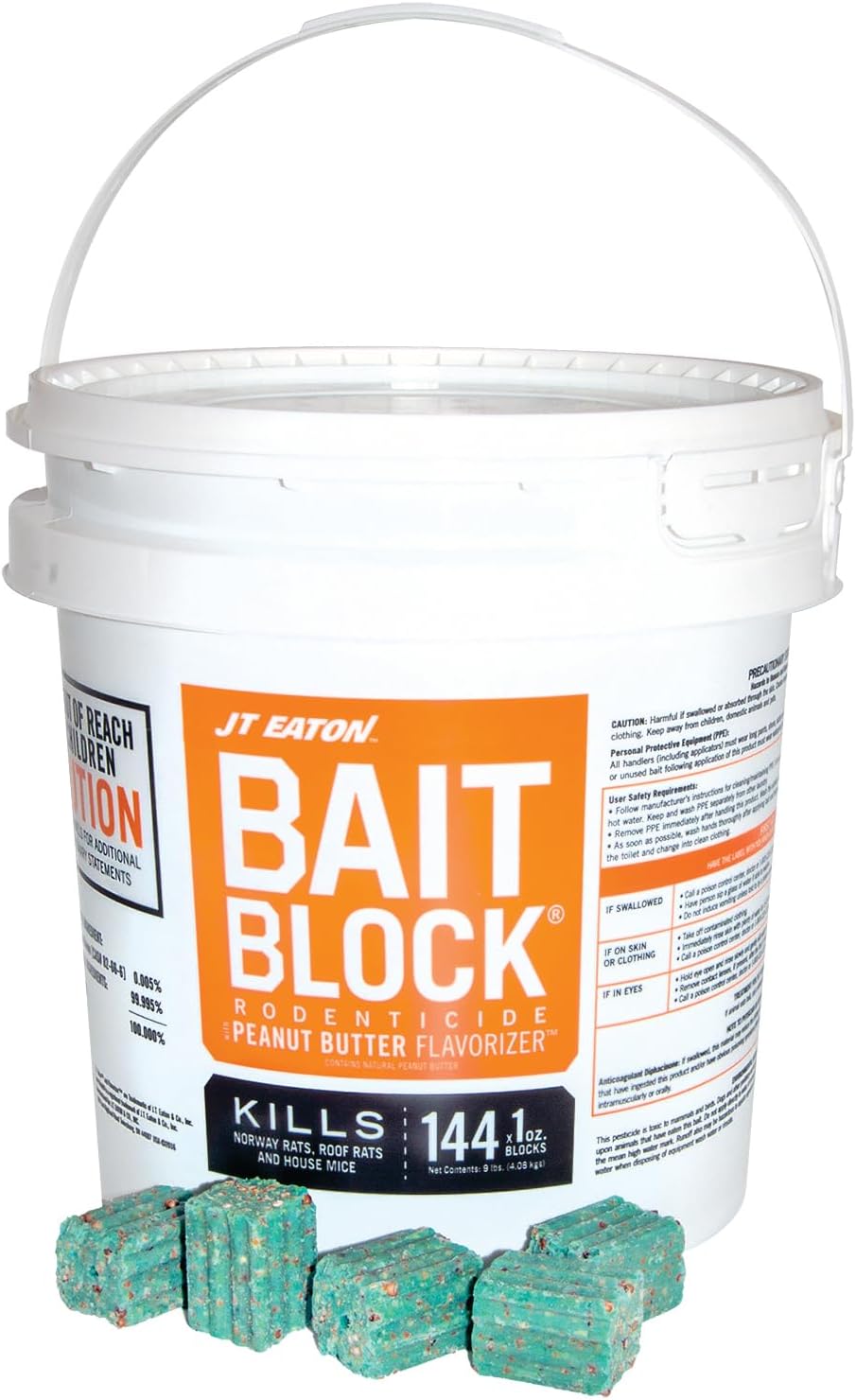 J T Eaton Jt Eaton Bait Block Rodenticide Anticoagulant Bait, Peanut Butter Flavor, For Mice And Rats (Pail Of 72)