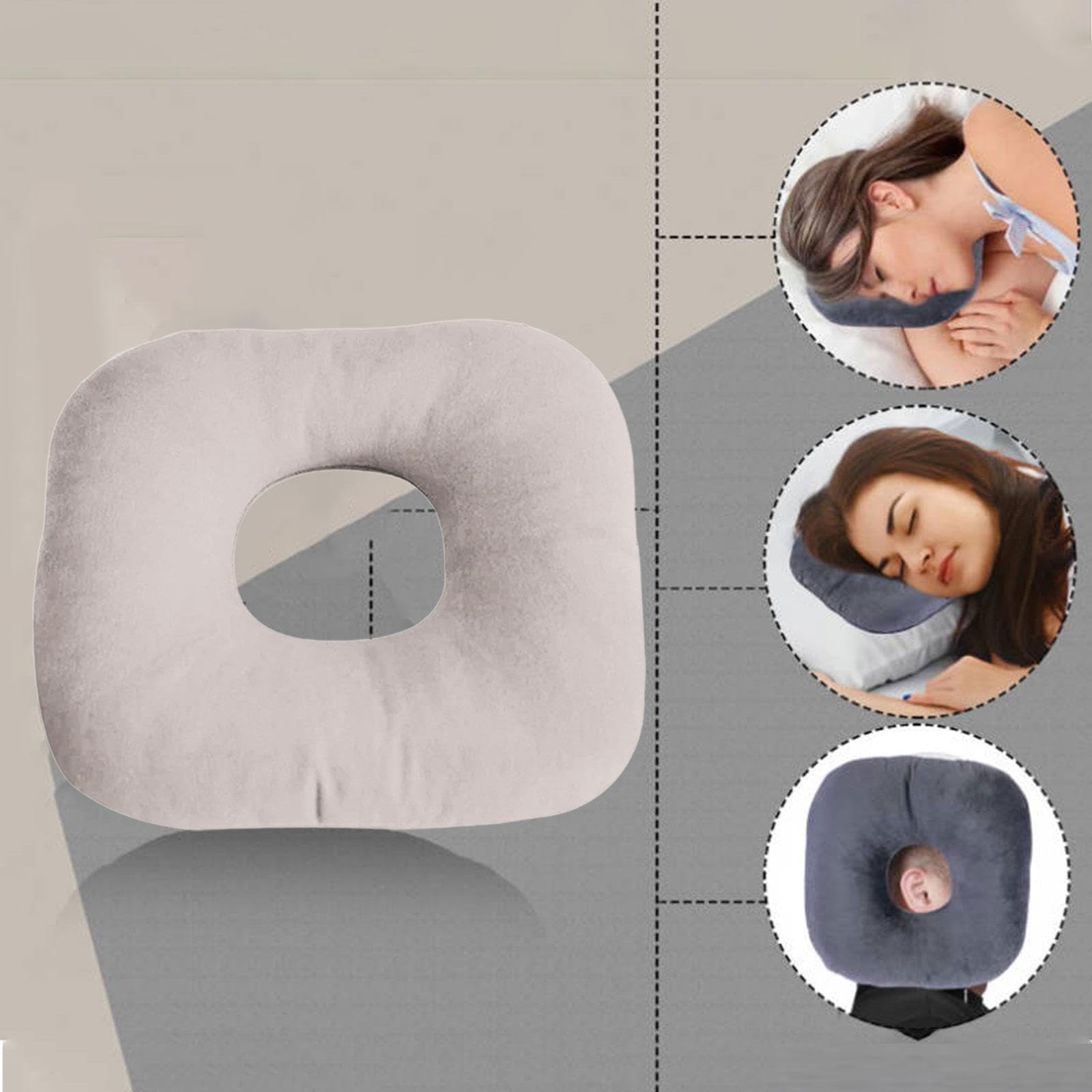 Cuscino ergonomico per orecchini, design traspirante con foro centrale per dormire, ufficio, viaggi, comodo supporto per piercing all'orecchio, uso multiuso