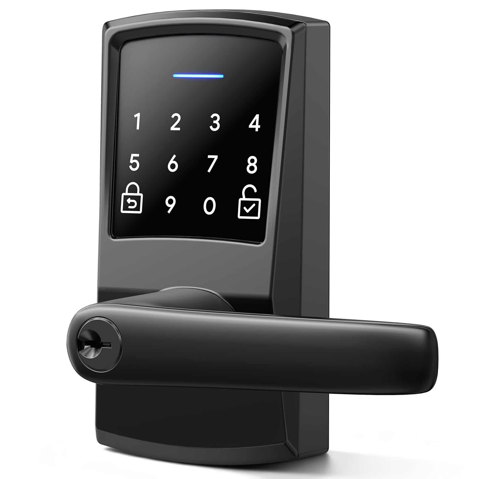 keypad door lock with handle, keyless entry digital code for front door | nyboer smart electronic knob,no app or wi-fi,auto lock&passage mode,one-touch lock,easy installation,matte black