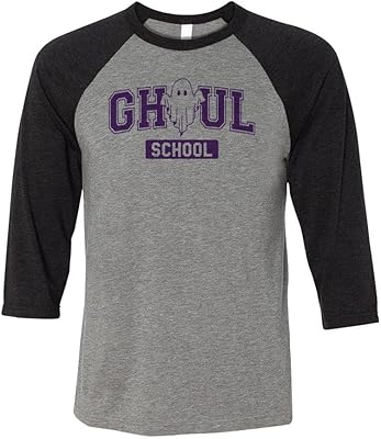 TeesAndTankYou Ghoul School Three-Quarter Raglan Sleeve Baseball Shirt Unisex X-Small Grey/Black