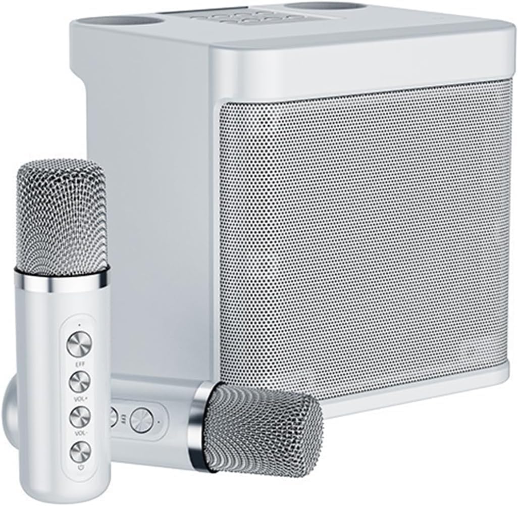 Portable Bluetooth Speaker, Karaoke Machine for Adults/Kids with 2 Wireless Microphones, Portable Bluetooth Karaoke Speaker PA System, Singing Machine with Echo and Vocal Cut. (White)