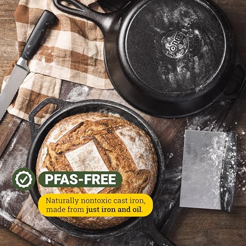 Image of Lodge Wanderlust Cabin Cast Iron Combo Cooker - Seasoned 2-Piece Dutch Oven & Skillet Set - Convertible Lid for Versatile Indoor & Outdoor Cooking - 3.2 Quart​