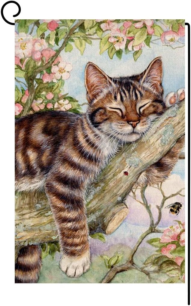 Amazon.com : BLKWHT Spring Cat Garden Flag 12x18 Vertical Double Sided ...