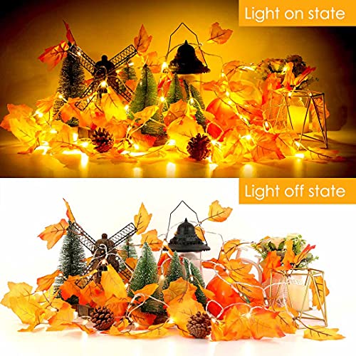 [2Pack] Fall Decor For Home Thanksgiving Decorations Lighted Fall Garland, Total 16.4Ft 40 Led, Fall Decorations Thanksgiving Halloween Decor Maple Leaves String Lights For Indoor Room Autumn Harvest #TOP3