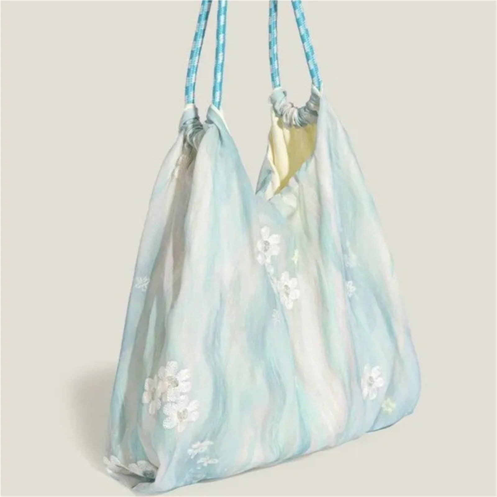 Generisch Bolso de mano de encaje dulce para mujer, flor de ondulación de agua, gran capacidad, bolso de hombro, elegante, romántico y suave, azul, 31x29x13cm, One Style