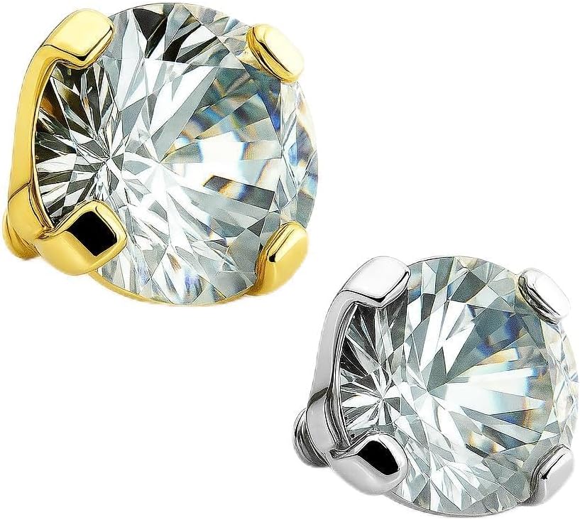 14K Yellow Gold Dermal Jewelry Top with 4mm Round Lab-Grown Diamond, 14 Gauge (Yellow Gold)