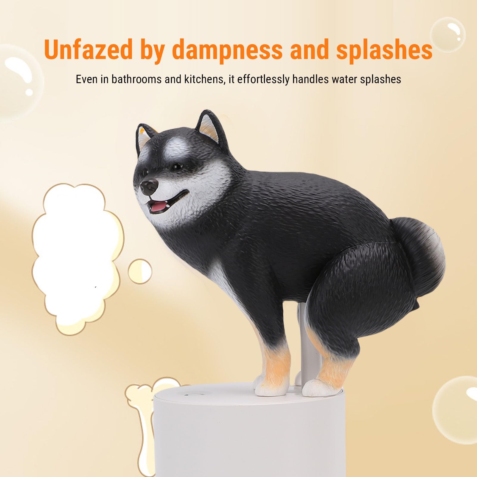 Fafeicy Dispenser Automatico di Sapone per Cani Carini, con Sensore Intelligente, Azione Schiumogena Senza, Materiale ABS a Batteria, per Uso in Bagno e (BLACK)