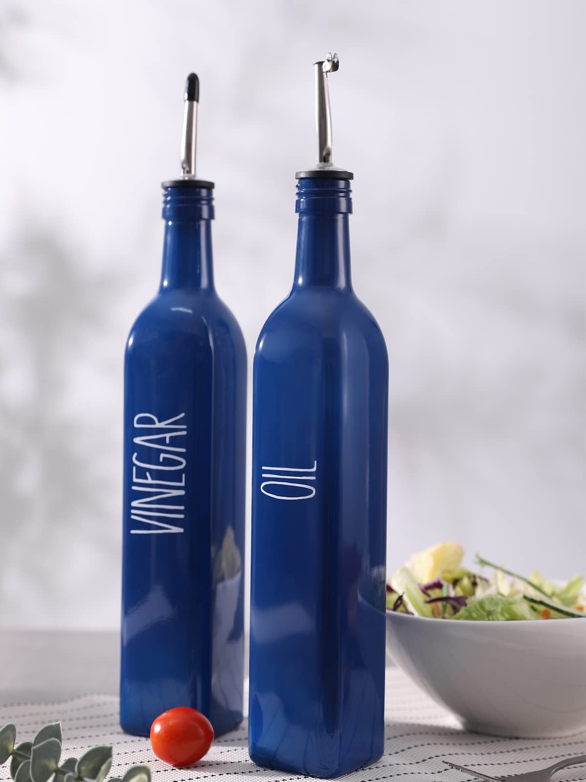 BAKAMITAYI Set 4 Distributeurs Huile Vinaigre Verre - 500ml Avec Bouchon Acier Inox