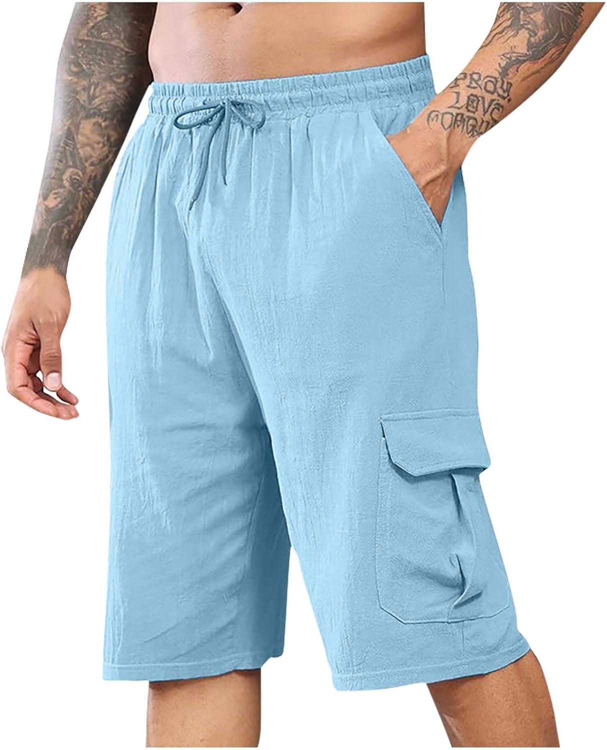 Mens Cargo Shorts Lightweight Casual Straight Leg Short Pants Drawstring Outdoor Hiking Utility Shorts