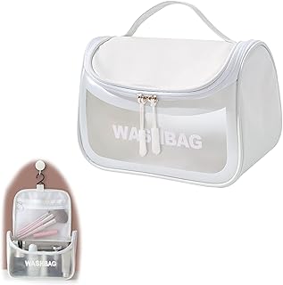 Travel Toiletry Bag Waterproof, Portable Travel Cosmetic Makeup Bag Organizer for Women and Girls Wash Bag PVC Zippered Carry on Pouch for Travel Bottles Containers Set, Carry-On Luggage Bag (White)