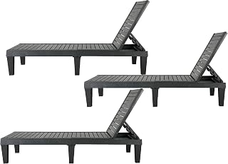 BTEXPERT Set of 3,Foldable Outdoor Chaise Lounge Pool Chair Folding Sun Bed Patio Couch Reclining Lounger Adjustable Backrest Tanning Waterproof Lightweight Seating Capacity 330lb Black