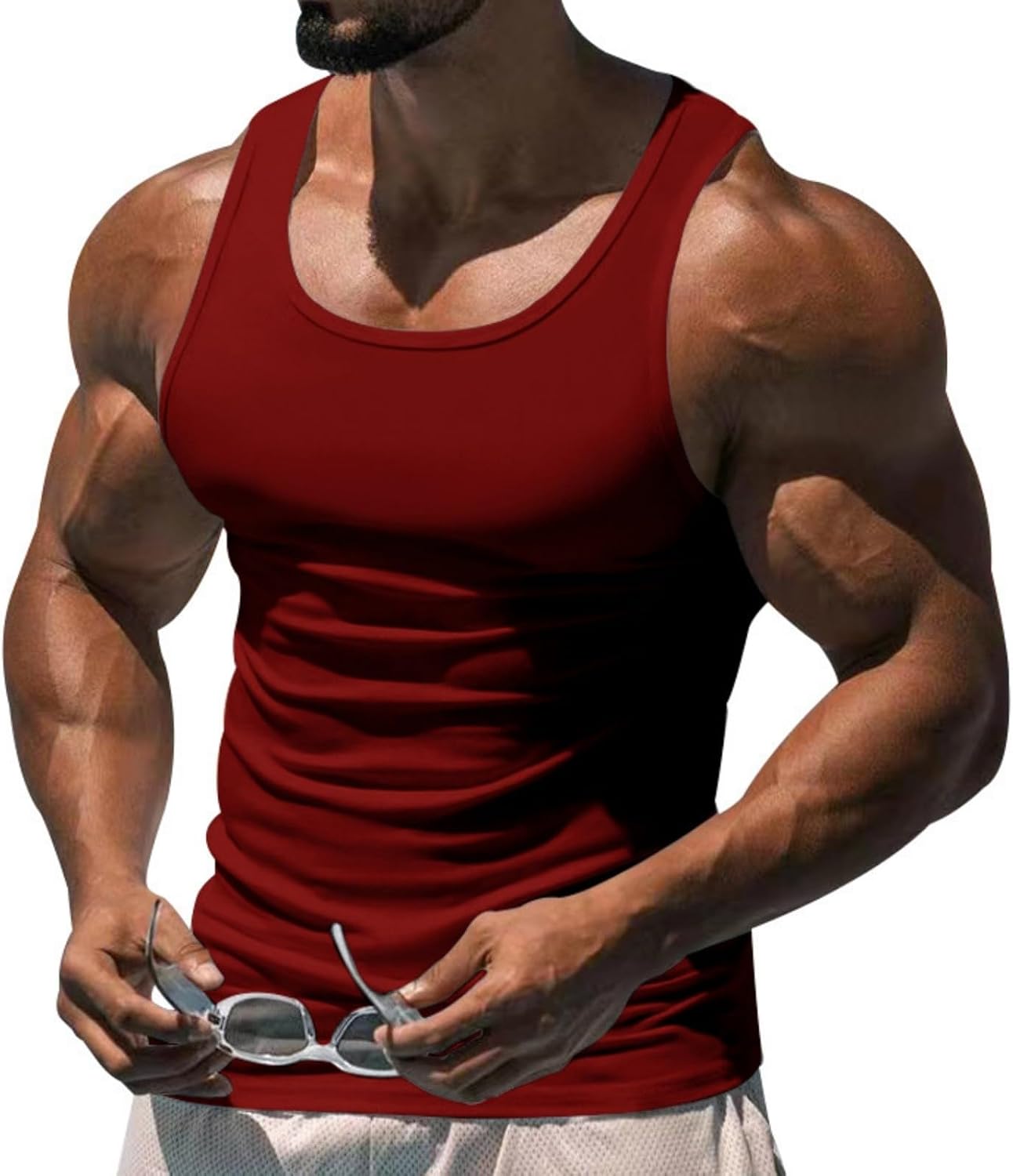 Ymosrh Men's Fashion Tank Tops Solid Color Muscle Tee Shirt Sleeveless Casual Gym Workout Running Tshirts, M-3XL
