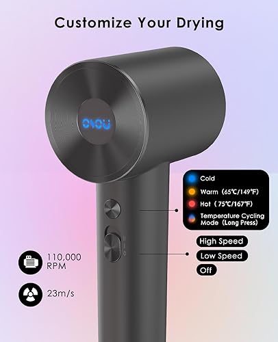 Miniatura 5 de Secador de pelo con difusor para cabello rizado, secador de pelo iónico negativo, secadora de alta velocidad con motor sin escobillas de 110, 000