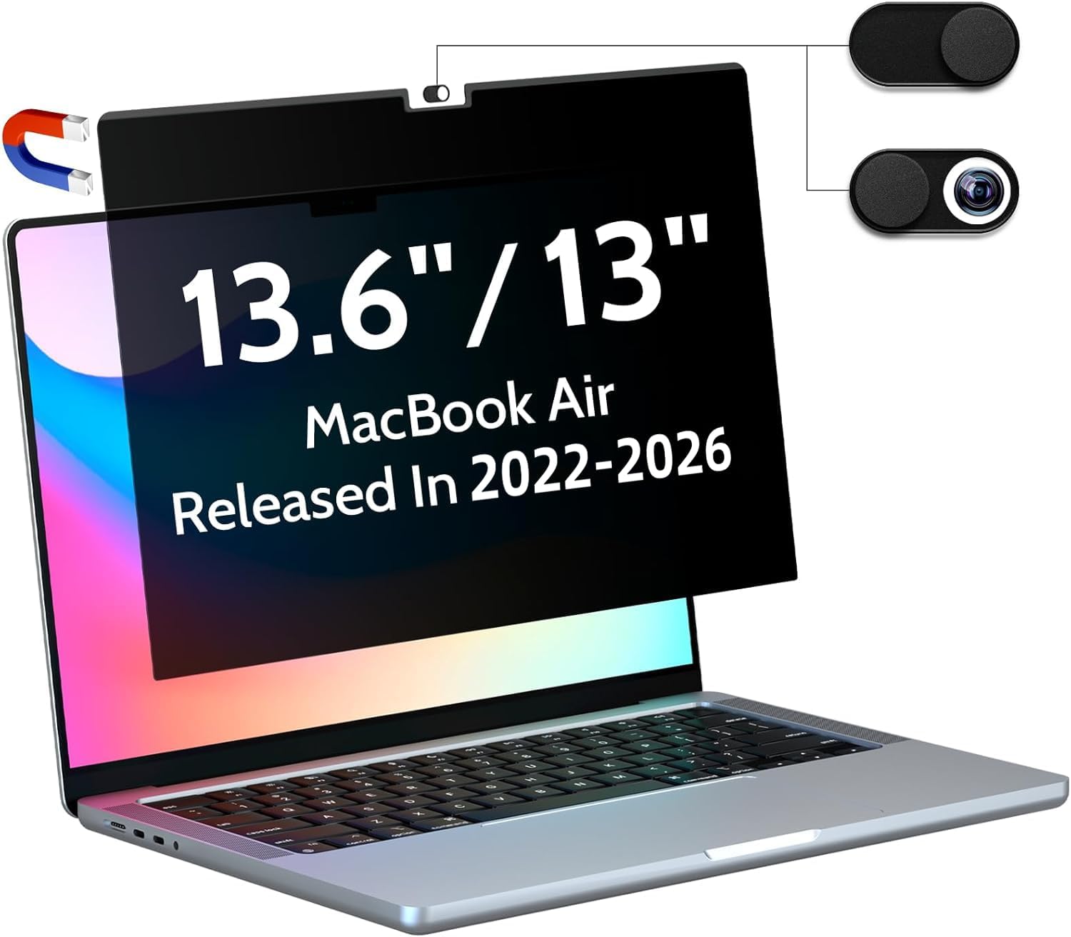 Peslv Magnetic Privacy Screen Compatible With Macbook Air 13.6 Inch (2022-2024, M2, M3) Model: A2681 A3113, Removable Matte Anti Glare Blue Light Protector Private Security Filter for 13In Mac Laptop