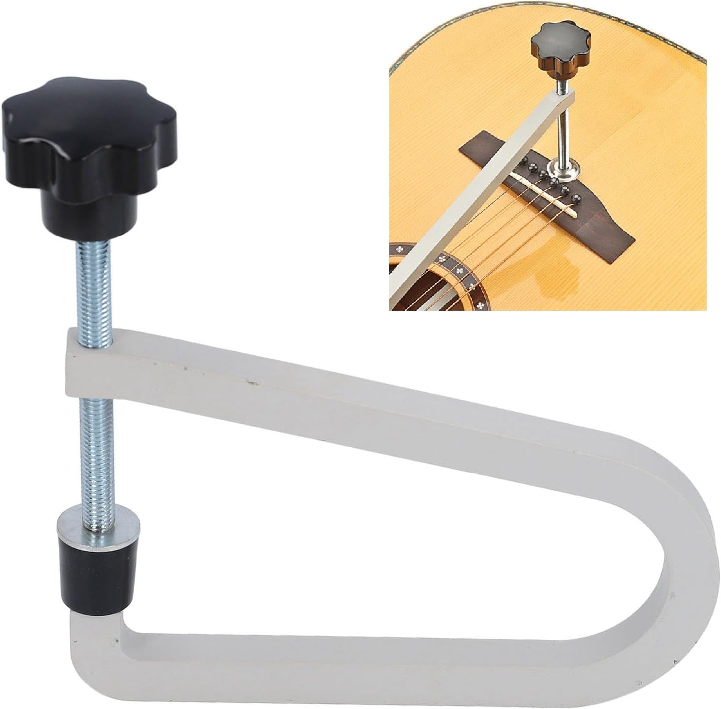 Guitar Bridge Clamp, U Shaped Folk Guitar Repair Tool, Cast Acoustic Guitar Steel Clamp with Large Knob, R258 Gray Bridge Clamps with Lower Cover and Screw for Guitarists