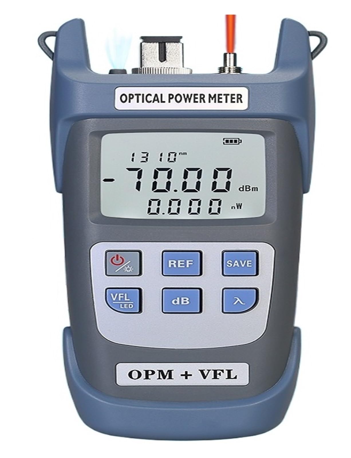 Medidor de potencia óptica con localizador de fallas VFL de 30MW para redes de 30km