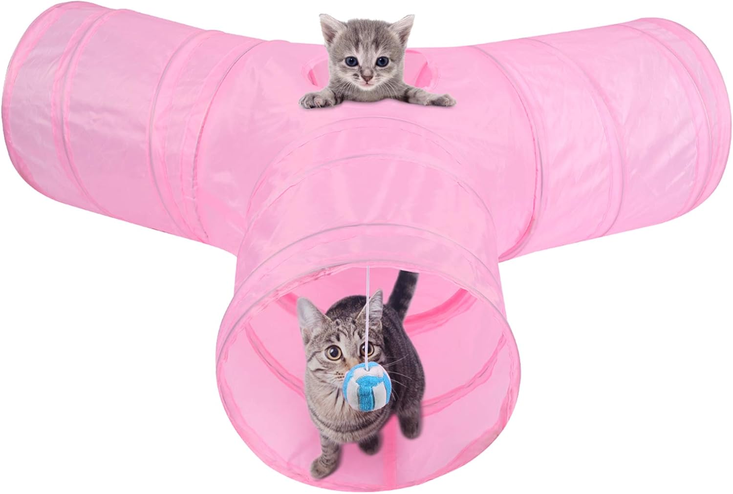 MFEI Cat Tunnels for Indoor Cats Pink,Kitten Play Tunnel, Pet Tunnel 3 Way Crinkle