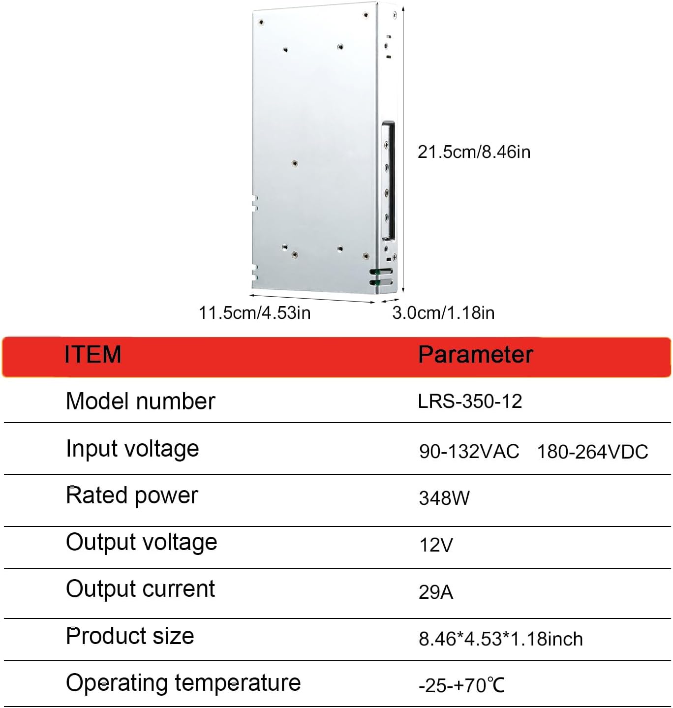 LRS-350-12 350W Single Output Switching Power Supply 12V 29A, 90-132/180-264VAC Input, Industrial Grade, UL Certified, for Automation, Control Systems